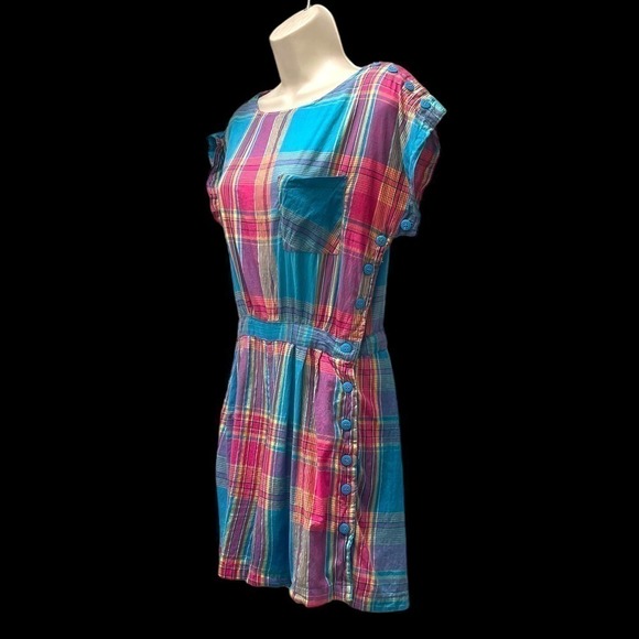 Vintage 1980’s Madras Plaid Cotton Romper Playsuit Pink, Blue, Green Size XS - Picture 14 of 16